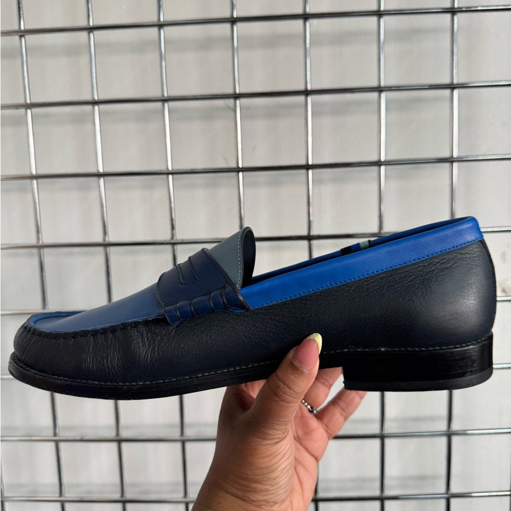 Blu Scarpa La Tricolore Blue Calf Leather College Loafers Mens Size 13 Italy - Picture 3 of 14